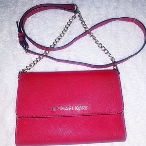 Red michael kors saffiano wallet crossbody